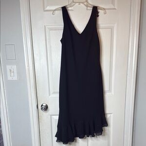 SL Fashions Black Ruffled V-Neck Midi Dress